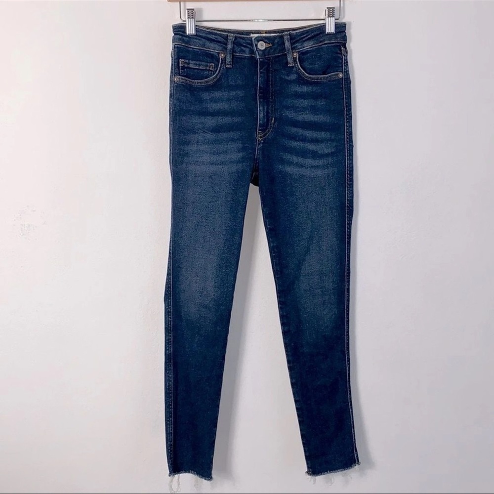 We The Free High Waisted Dark Wash Cropped Raw Frayed Hem Skinny Jeans Sz 27